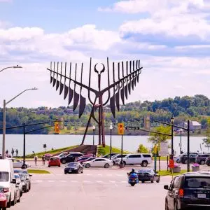 A statue of an eagle in the middle of a street. barrie employee benefits broker - A statue of an eagle in the middle of a street.