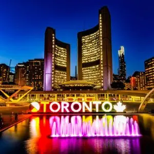 The city of toronto is lit up at night. The city of toronto is lit up at night.