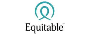 The equitable logo on a green background.