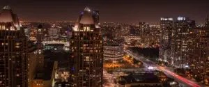 An aerial view of the city at night. An aerial view of the city at night.